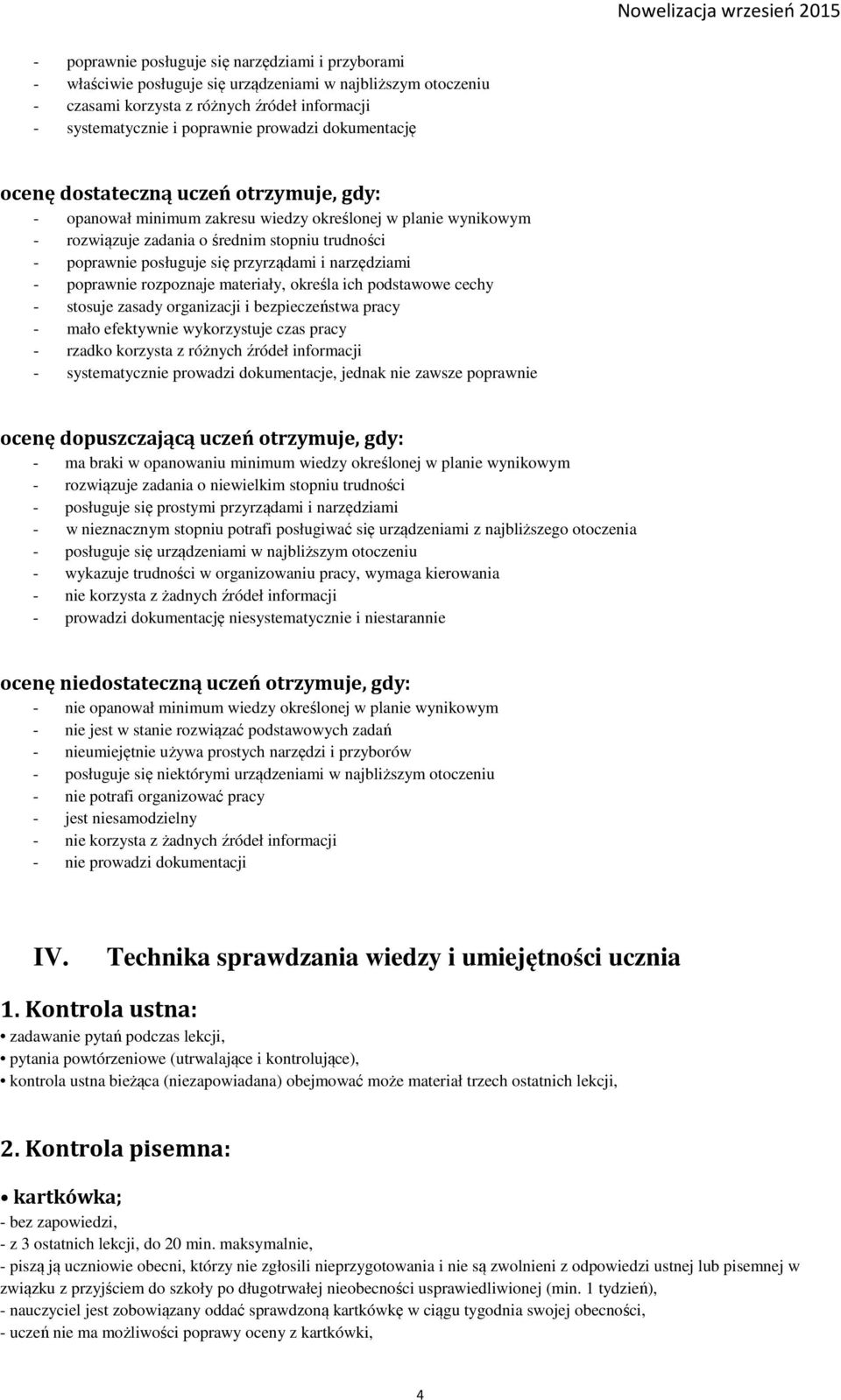 przyrządami i narzędziami - poprawnie rozpoznaje materiały, określa ich podstawowe cechy - stosuje zasady organizacji i bezpieczeństwa pracy - mało efektywnie wykorzystuje czas pracy - rzadko
