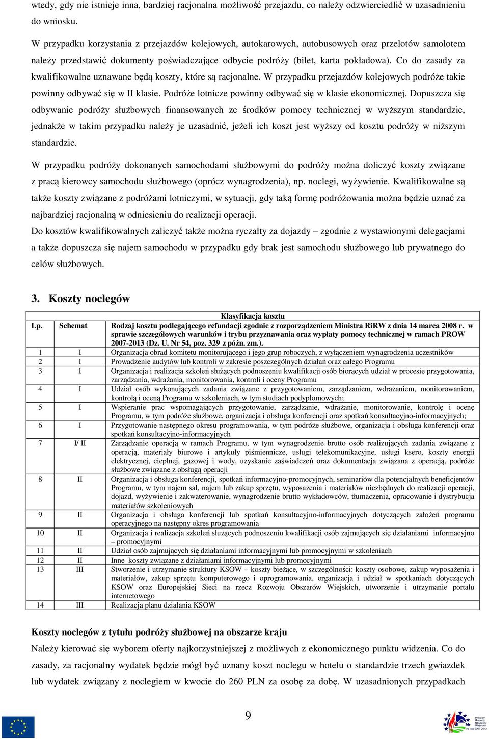 Co do zasady za kwalifikowalne uznawane będą koszty, które są racjonalne. W przypadku przejazdów kolejowych podróże takie powinny odbywać się w II klasie.
