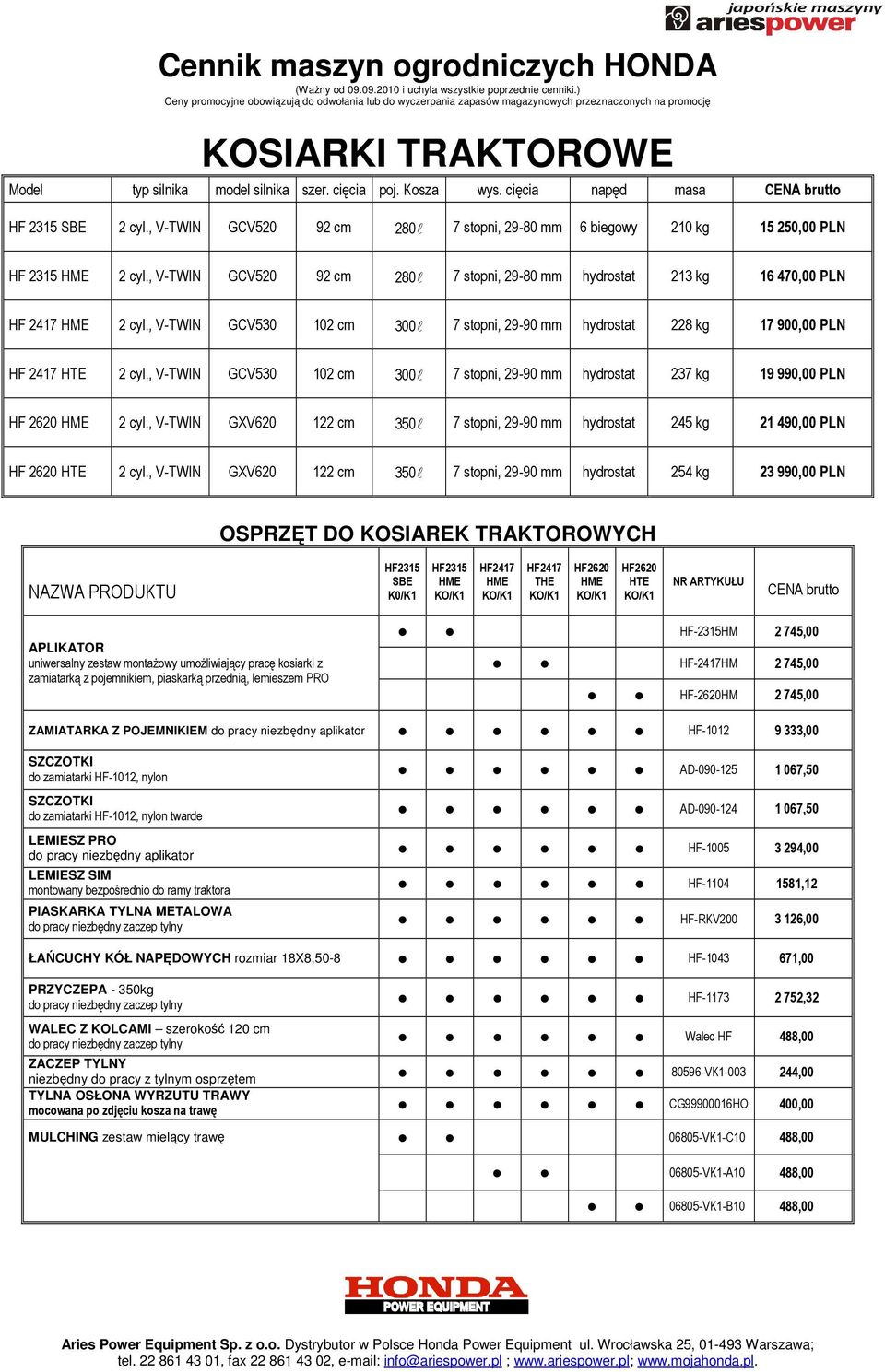 , V-TWIN GCV530 102 cm 300l 7 stopni, 29-90 mm hydrostat 228 kg 17 900,00 PLN HF 2417 HTE 2 cyl., V-TWIN GCV530 102 cm 300l 7 stopni, 29-90 mm hydrostat 237 kg 19 990,00 PLN HF 2620 HME 2 cyl.