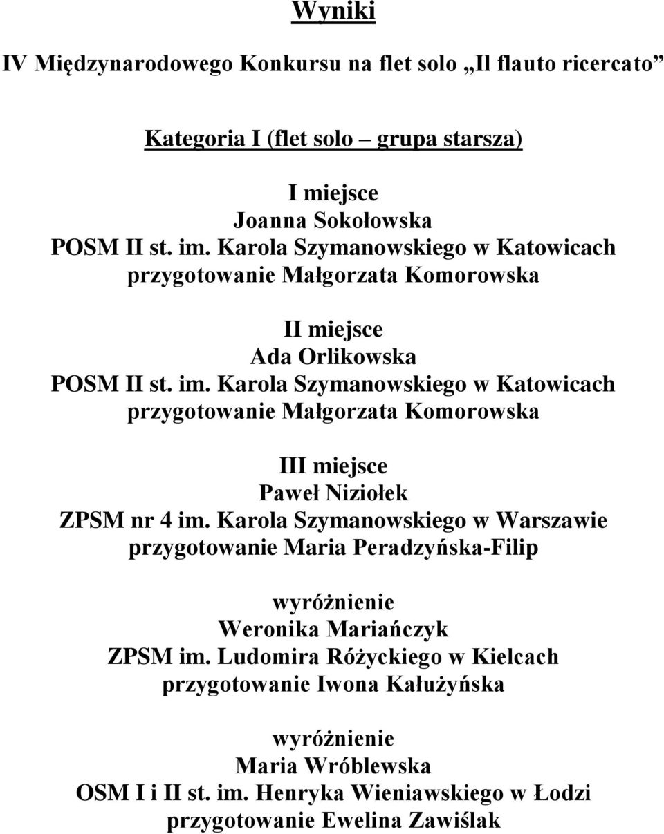 Karola Szymanowskiego w Katowicach przygotowanie Małgorzata Komorowska II Paweł Niziołek ZPSM nr 4 im.