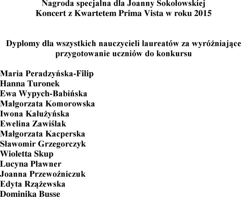 Peradzyńska-Filip Hanna Turonek Ewa Wypych-Babińska Małgorzata Komorowska Iwona Kałużyńska Ewelina