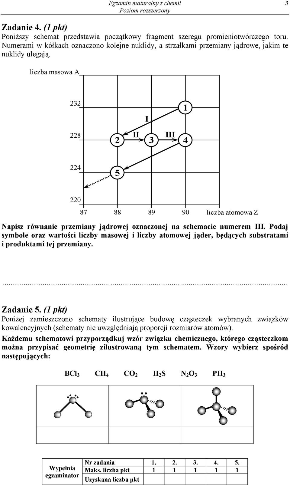 liczba masowa A 232 I 1 228 II III 2 3 4 224 5 220 87 88 89 90 liczba atomowa Z Napisz równanie przemiany jądrowej oznaczonej na schemacie numerem III.
