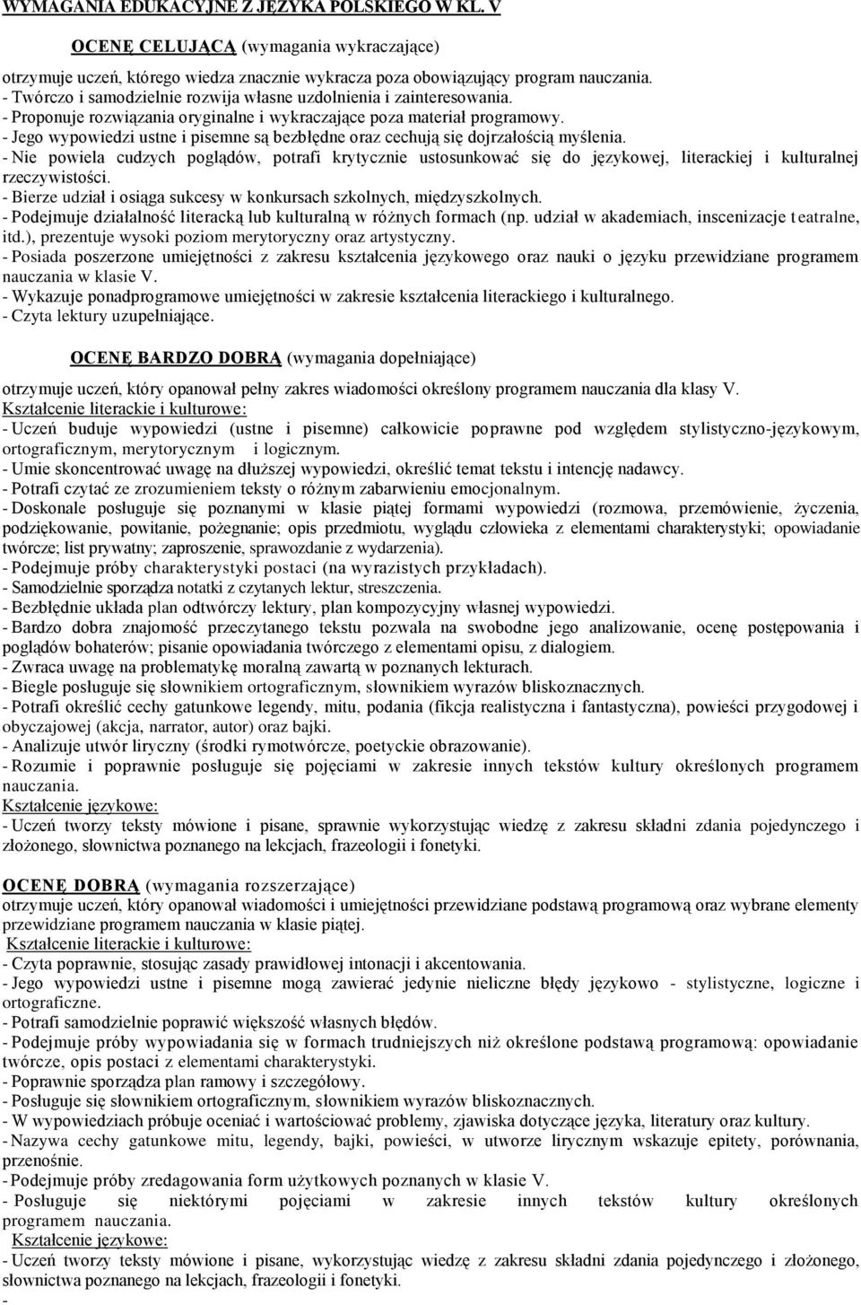 - Jego wypowiedzi ustne i pisemne są bezbłędne oraz cechują się dojrzałością myślenia.