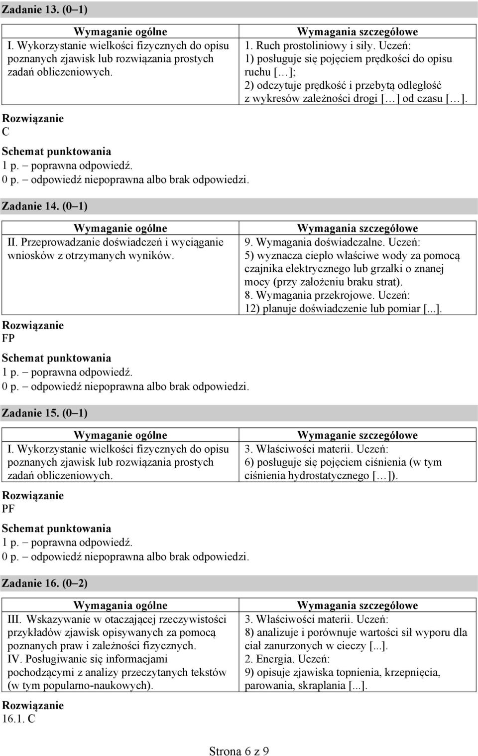 Wykorzystanie wielkości fizycznych do opisu poznanych zjawisk lub rozwiązania prostych zadań obliczeniowych. PF Zadanie 16. (0 2) 1. Ruch prostoliniowy i siły.