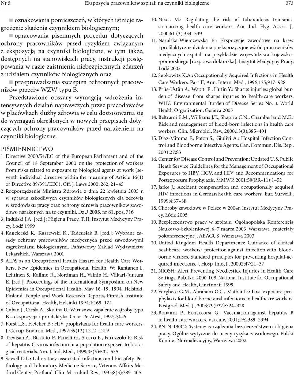 udziałem czynników biologicznych oraz przeprowadzania szczepień ochronnych pracowników przeciw WZW typu B.