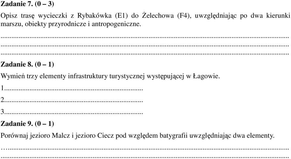 kierunki marszu, obiekty przyrodnicze i antropogeniczne. Zadanie 8.