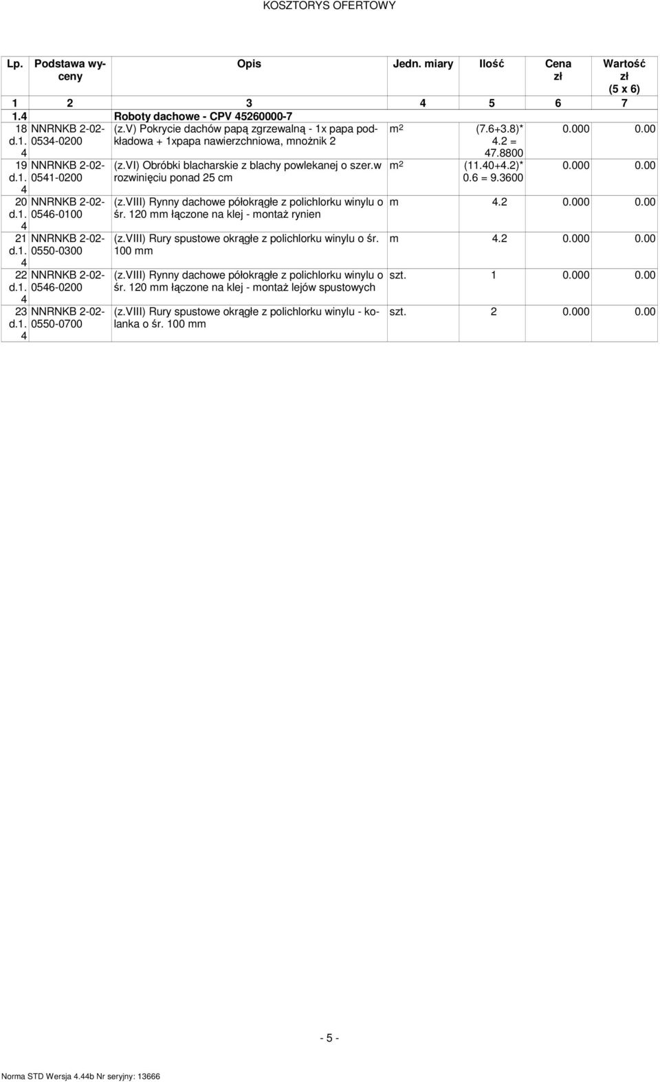 viii) Rynny dachowe półokrągłe z polichlorku winylu o śr. 0 mm łączone na klej - montaŝ rynien (z.viii) Rury spustowe okrągłe z polichlorku winylu o śr. 00 mm (z.