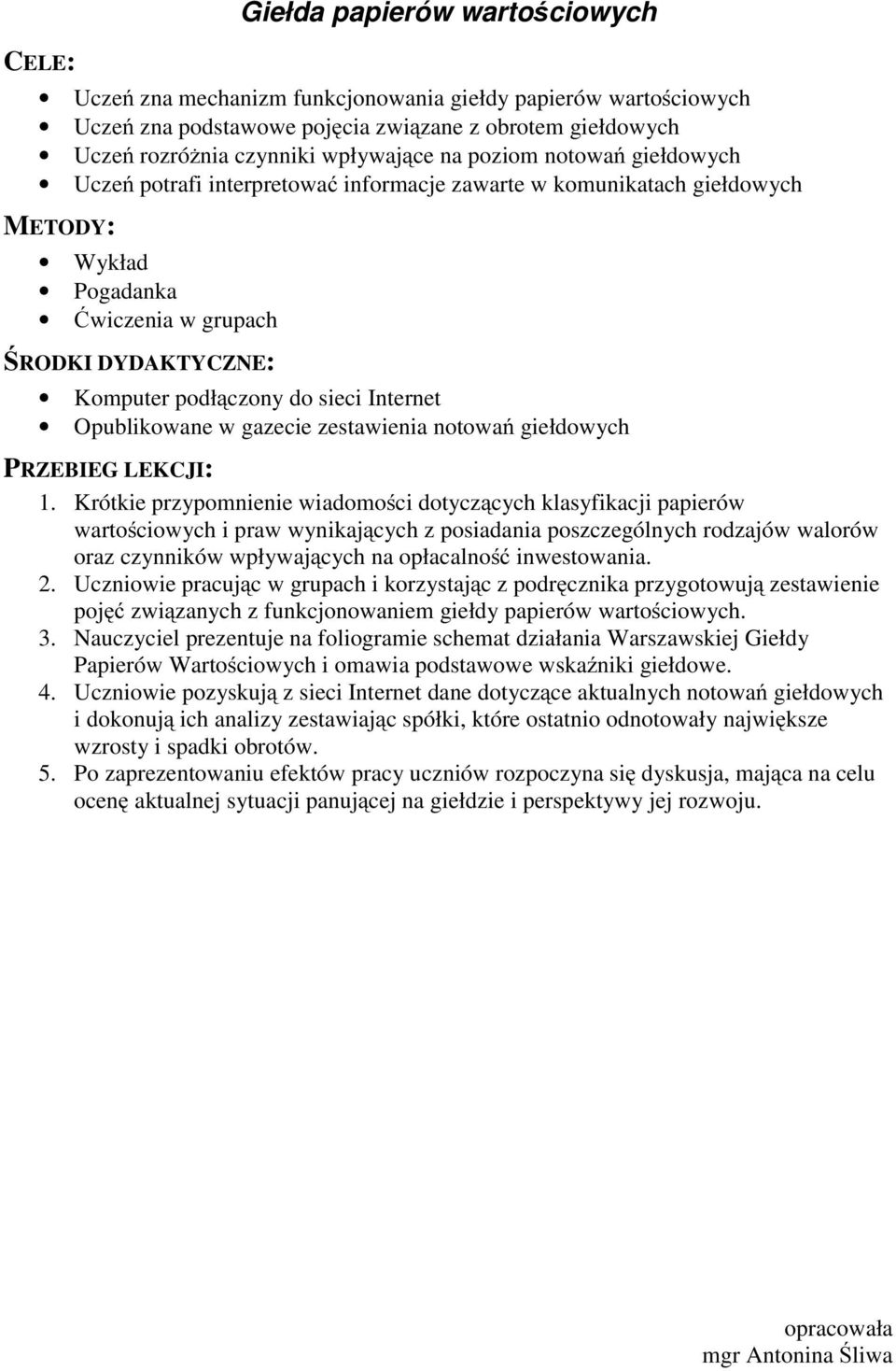 zestawienia notowań giełdowych 1.