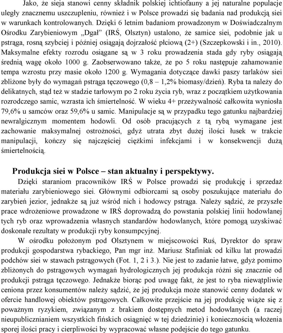 Dzięki 6 letnim badaniom prowadzonym w Doświadczalnym Ośrodku Zarybieniowym Dgał (IRŚ, Olsztyn) ustalono, że samice siei, podobnie jak u pstrąga, rosną szybciej i później osiągają dojrzałość płciową