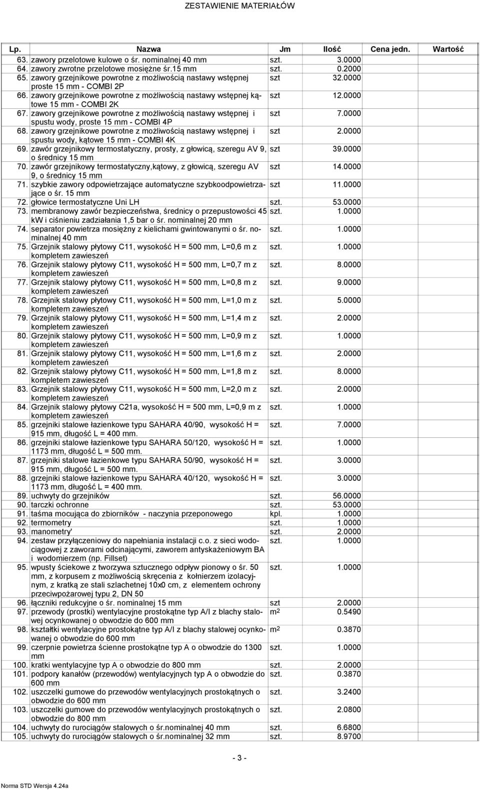 zawory grzejnikowe powrotne z możliwością nastawy wstępnej i szt 7.0000 spustu wody, proste 5 - COMBI 4P 68. zawory grzejnikowe powrotne z możliwością nastawy wstępnej i szt 2.