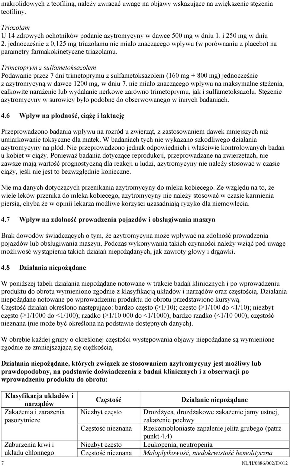 Trimetoprym z sulfametoksazolem Podawanie przez 7 dni trimetoprymu z sulfametoksazolem (160 mg + 800 mg) jednocześnie z azytromycyną w dawce 1200 mg, w dniu 7.