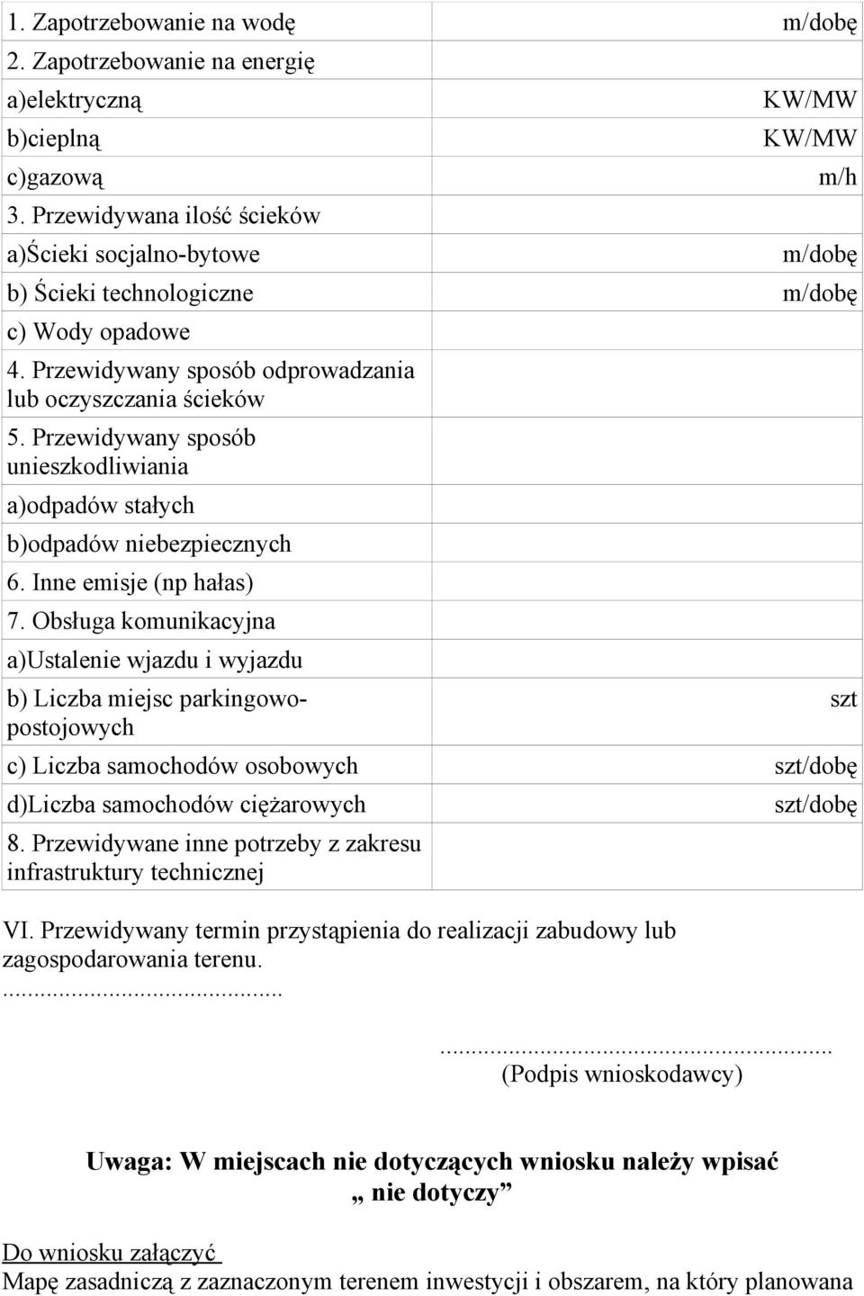 Przewidywany sposób unieszkodliwiania a)odpadów stałych b)odpadów niebezpiecznych 6. Inne emisje (np hałas) 7.