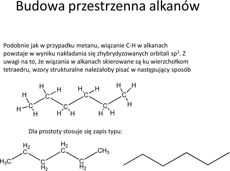 Z uwagi na to, że wiązania w alkanach skierowane są ku wierzchołkom tetraedru,