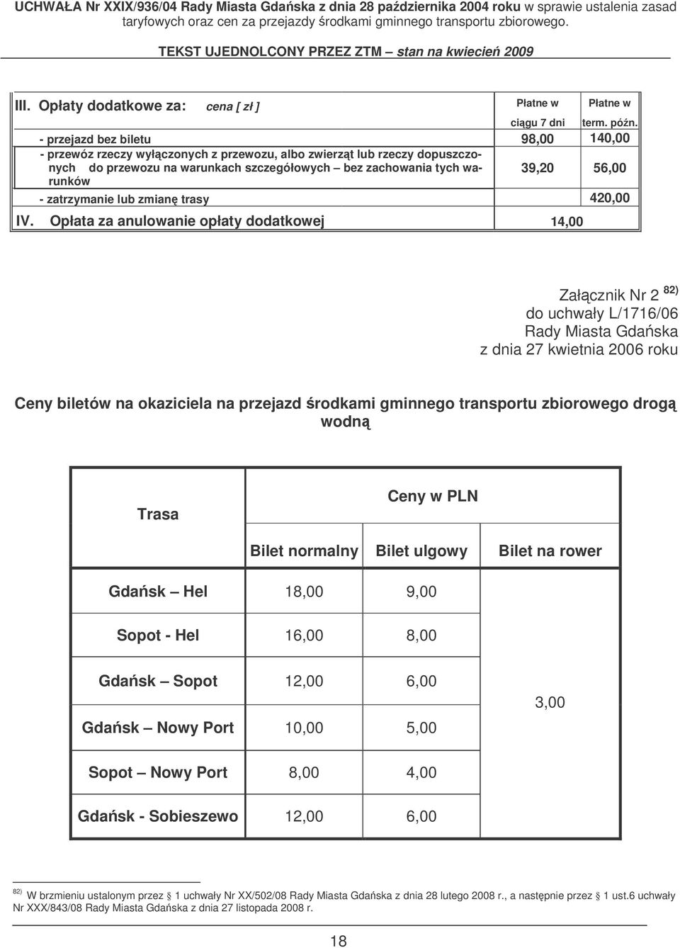 zatrzymanie lub zmian trasy 420,00 IV.