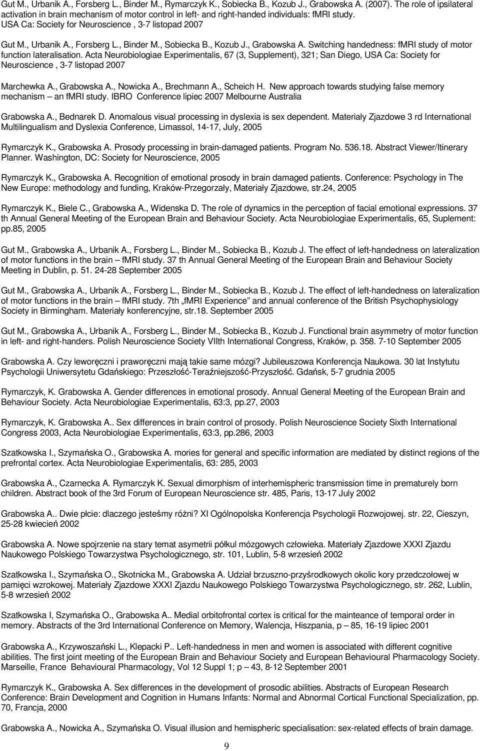 , Forsberg L., Binder M., Sobiecka B., Kozub J., Grabowska A. Switching handedness: fmri study of motor function lateralisation.