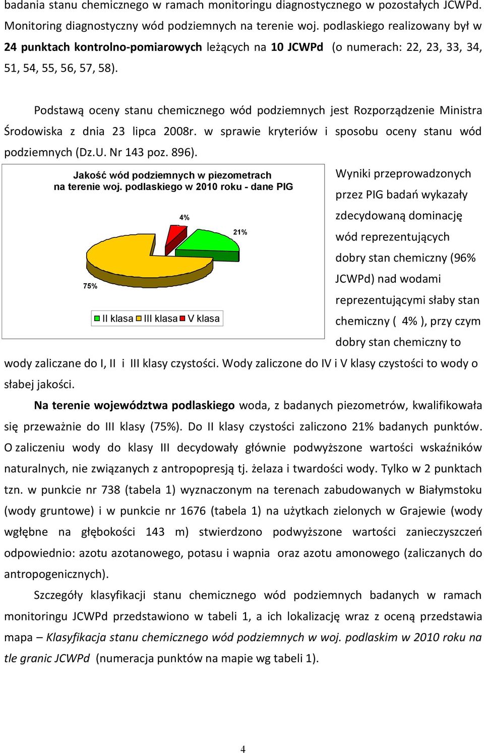 Podstawą oceny stanu chemicznego wód podziemnych jest Rozporządzenie Ministra Środowiska z dnia 23 lipca 2008r. w sprawie kryteriów i sposobu oceny stanu wód podziemnych (Dz.U. Nr 143 poz. 896).