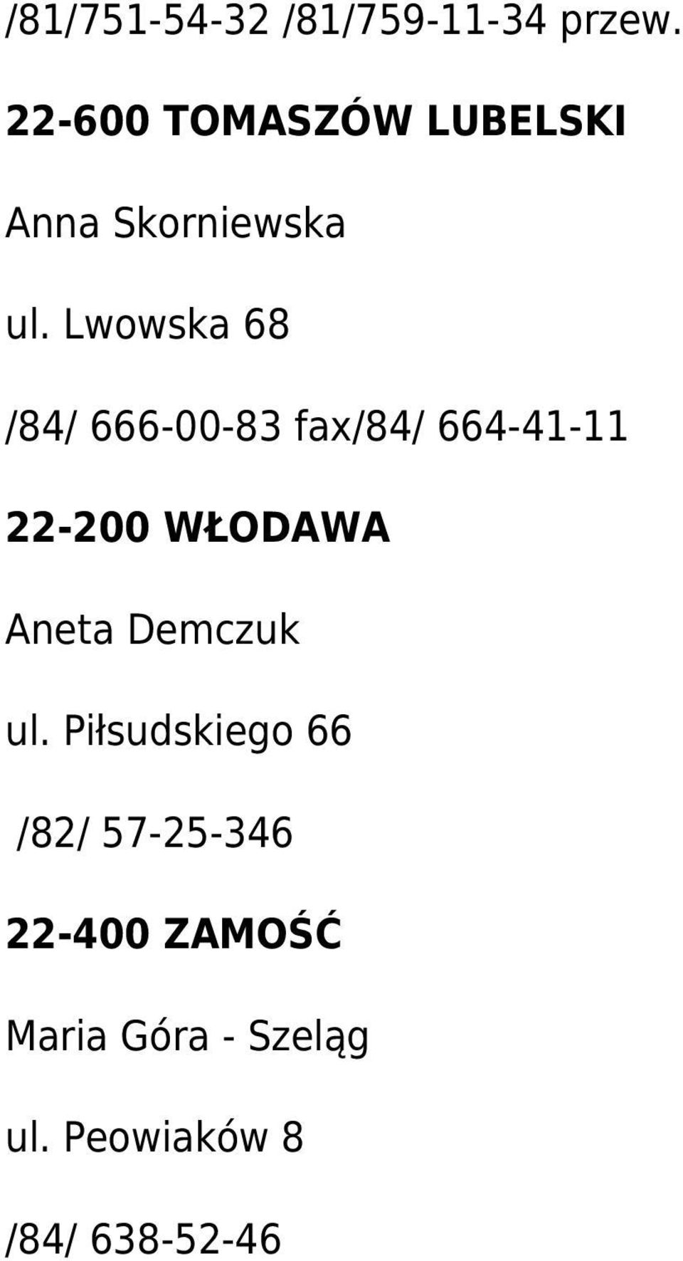Lwowska 68 /84/ 666-00-83 fax/84/ 664-41-11 22-200 WŁODAWA