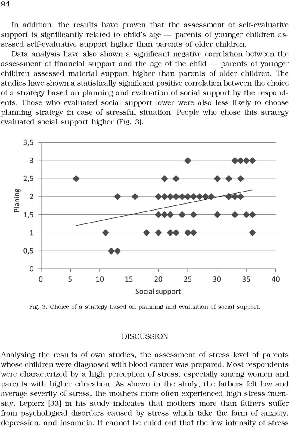Data analysis have also shown a significant negative correlation between the assessment of financial support and the age of the child parents of younger children assessed material support higher than