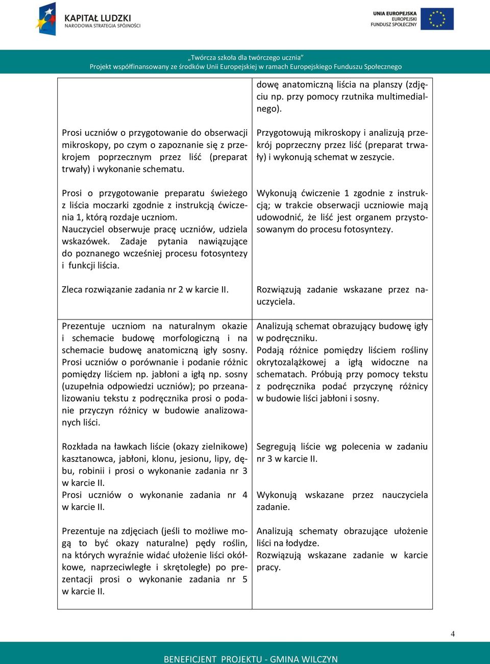 Prosi o przygotowanie preparatu świeżego z liścia moczarki zgodnie z instrukcją ćwiczenia 1, którą rozdaje uczniom. Nauczyciel obserwuje pracę uczniów, udziela wskazówek.