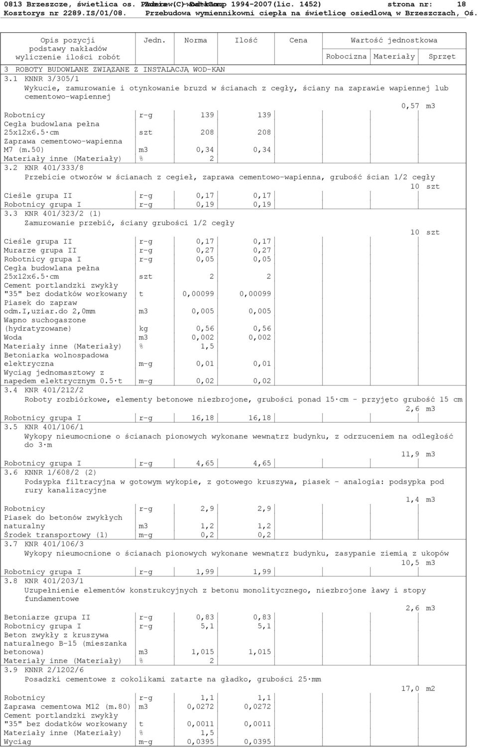 5 cm szt 208 208 Zaprawa cementowo-wapienna M7 (m.50) m3 0,34 0,34 Materiały inne (Materiały) % 2 3.