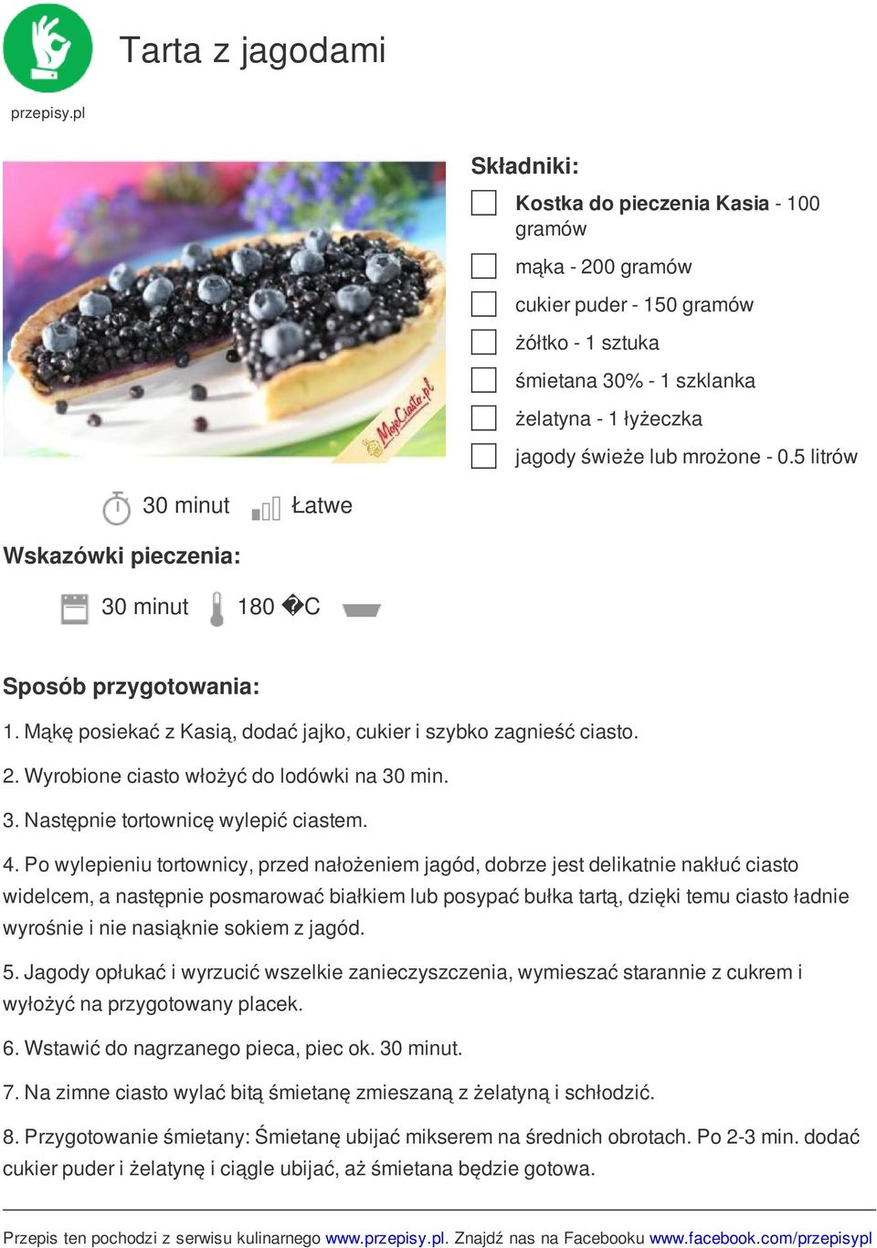 4. Po wylepieniu tortownicy, przed nałożeniem jagód, dobrze jest delikatnie nakłuć ciasto widelcem, a następnie posmarować białkiem lub posypać bułka tartą, dzięki temu ciasto ładnie wyrośnie i nie