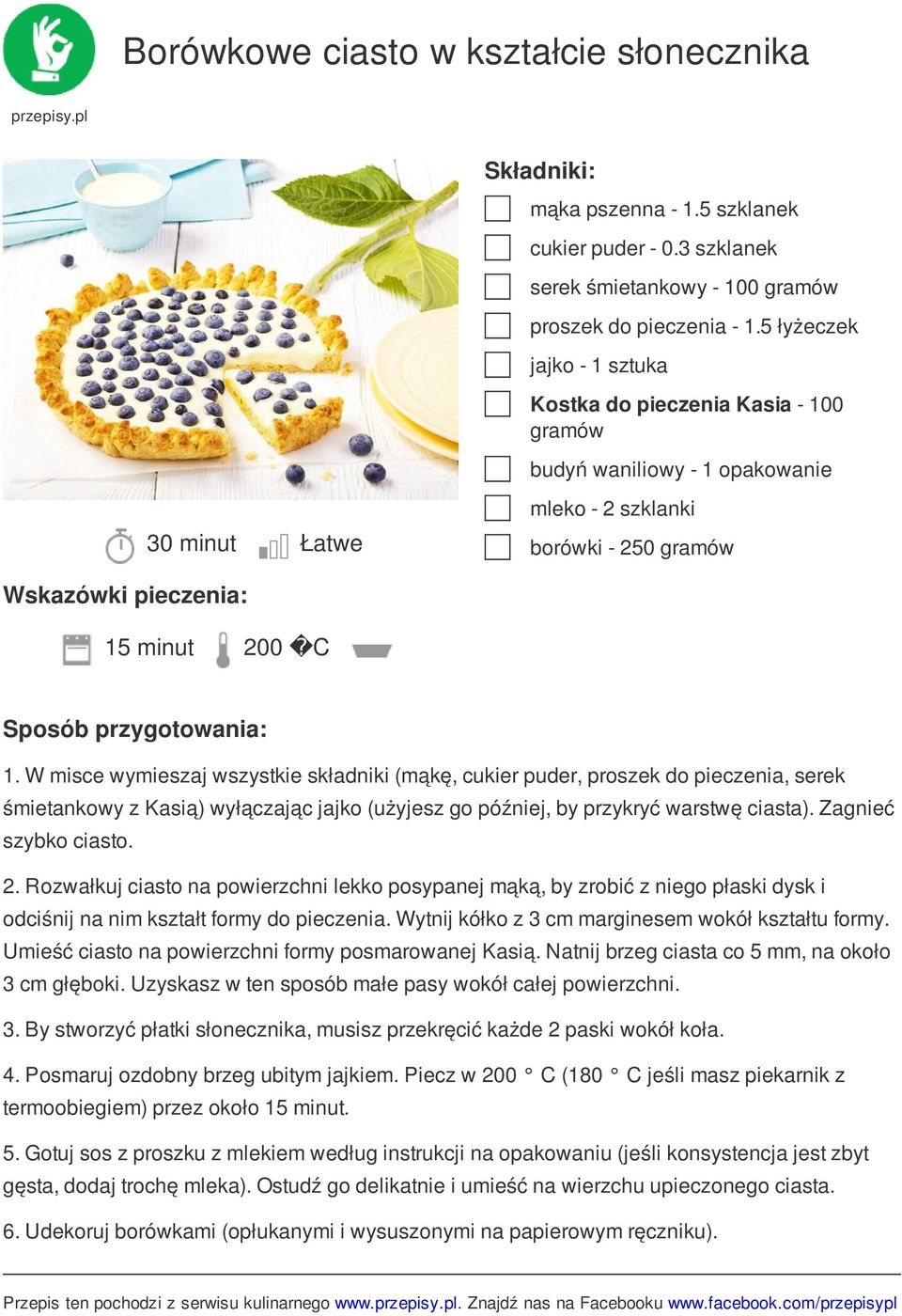 W misce wymieszaj wszystkie składniki (mąkę, cukier puder, proszek do pieczenia, serek śmietankowy z Kasią) wyłączając jajko (użyjesz go później, by przykryć warstwę ciasta). Zagnieć szybko ciasto. 2.