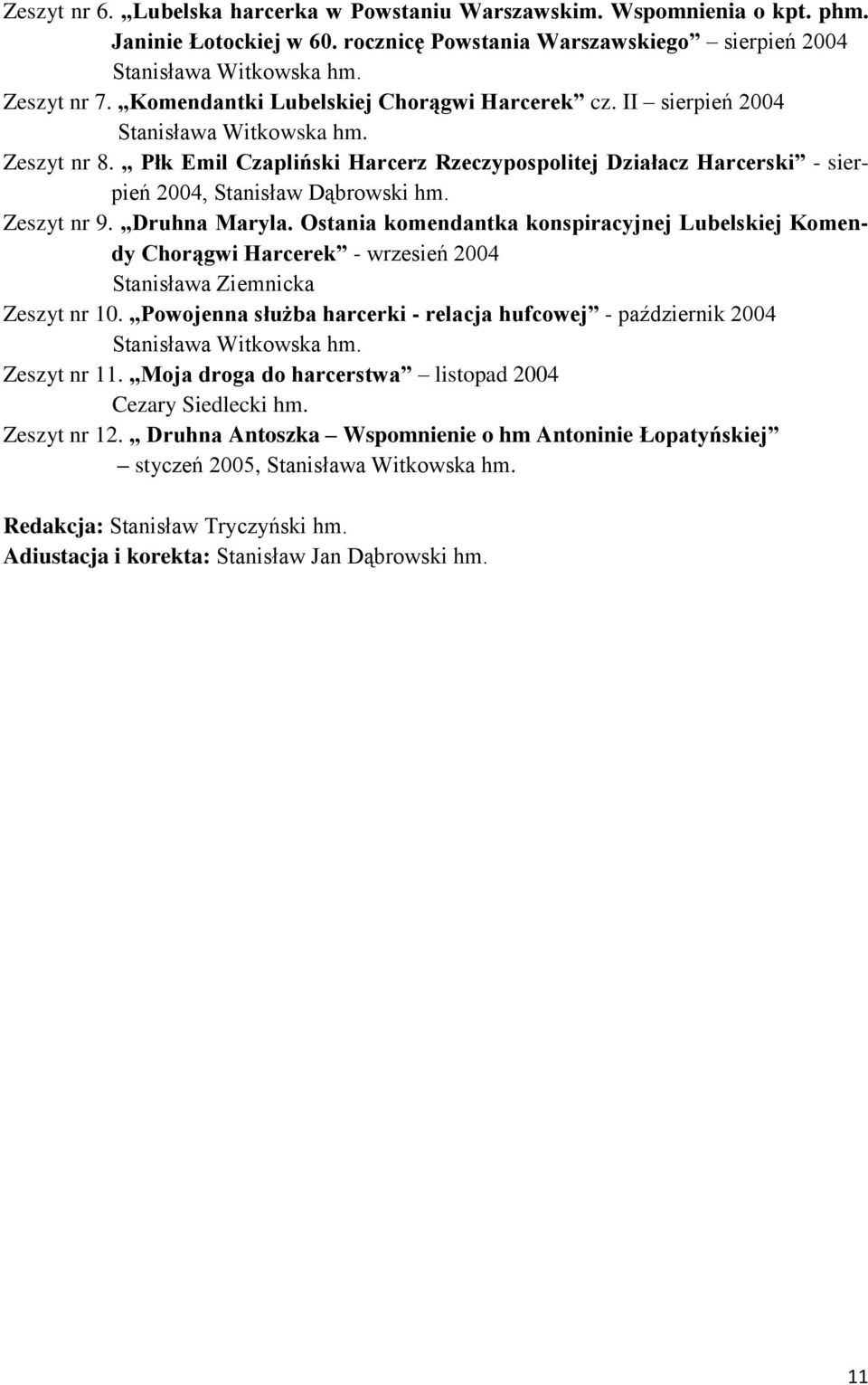 Druhna Maryla. Ostania komendantka konspiracyjnej Lubelskiej Komendy Chorągwi Harcerek - wrzesień 2004 Stanisława Ziemnicka Zeszyt nr 10.
