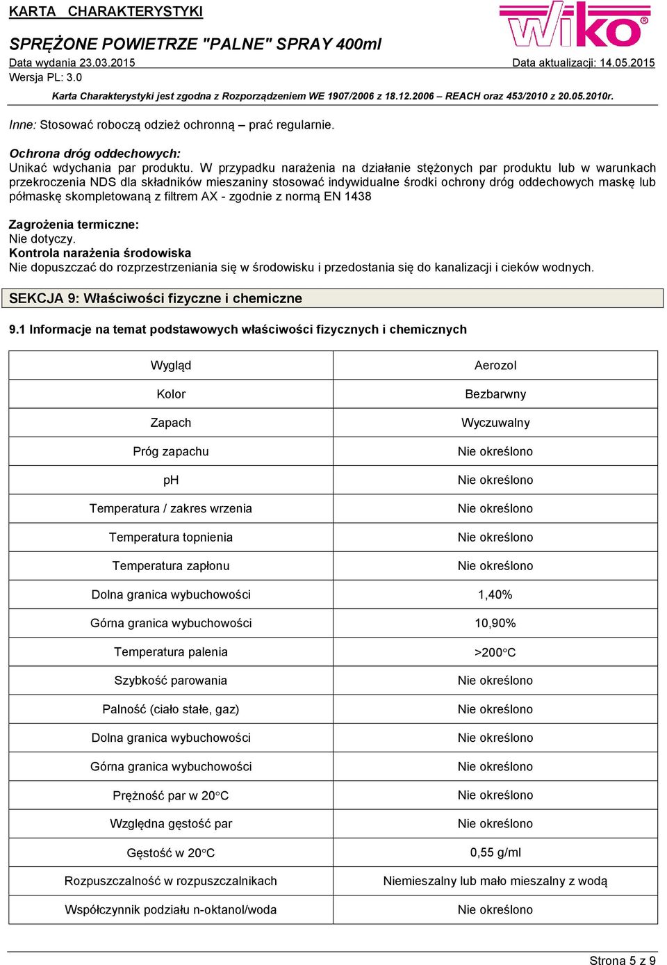 skompletowaną z filtrem AX - zgodnie z normą EN 1438 Zagrożenia termiczne: Nie dotyczy.