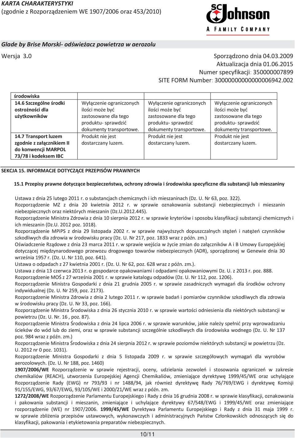 Produkt nie jest dostarczany luzem. Wyłączenie ograniczonych ilości może być zastosowane dla tego produktu- sprawdzić dokumenty transportowe. Produkt nie jest dostarczany luzem.