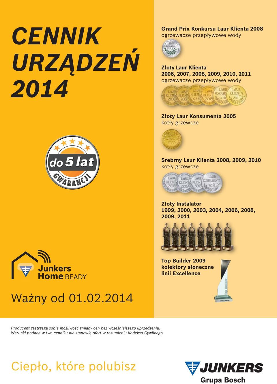 2000, 2003, 2004, 2006, 2008, 2009, 2011 Top Builder 2009 kolektory słoneczne linii Excellence Ważny od 01.02.