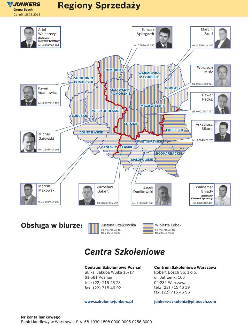 0 602/417 177 Michał Gajewski DOLNOŚLĄSKIE ŁÓDZKIE ŚWIĘTOKRZYSKIE LUBELSKIE Arkadiusz Sikora tel. 0 604/477 670 tel.