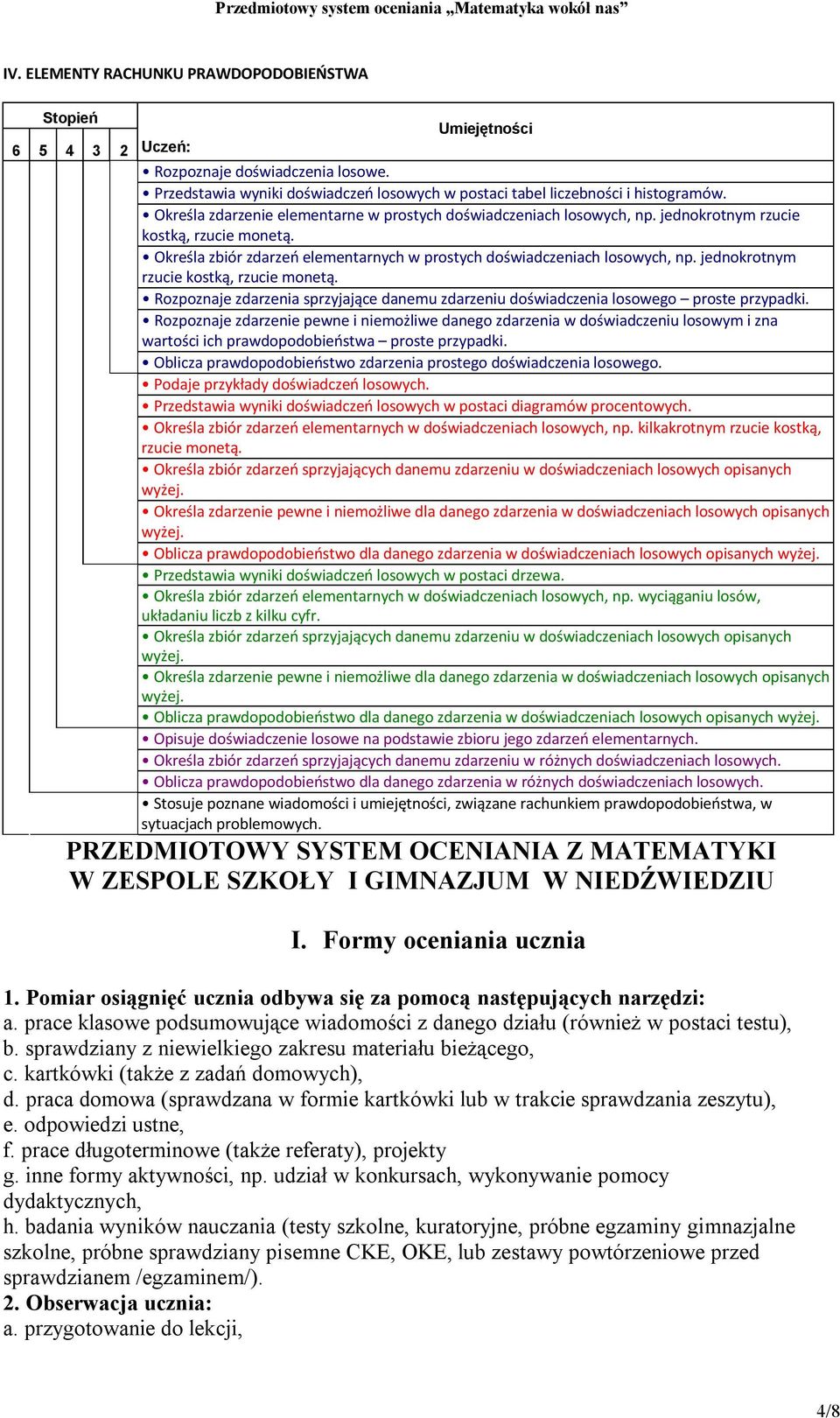 jednokrotnym rzucie kostką, rzucie monetą. Rozpoznaje zdarzenia sprzyjające danemu zdarzeniu doświadczenia losowego proste przypadki.