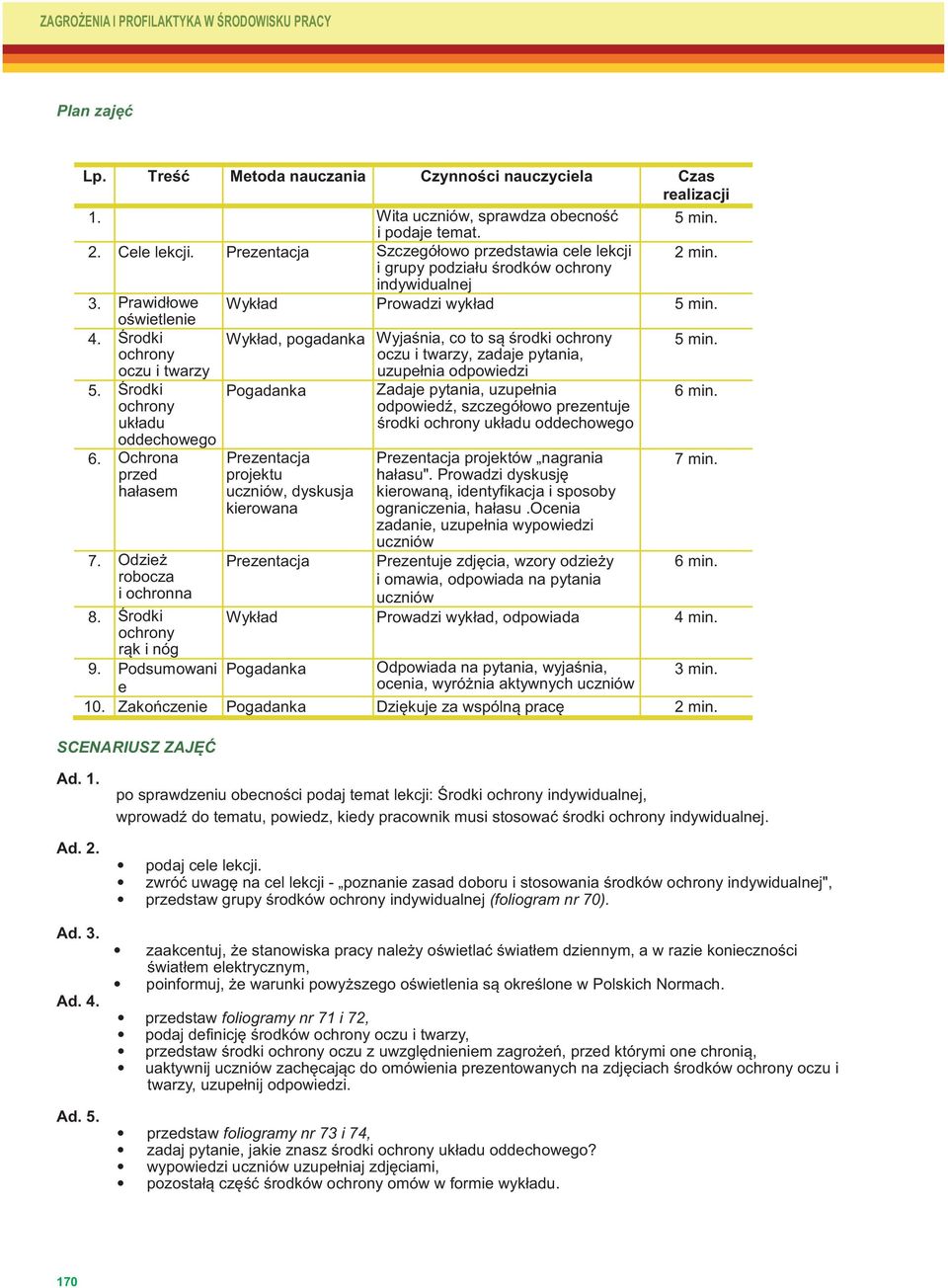 Środki ochrony układu oddechowego 6. Ochrona przed hałasem 7. Odzież robocza i ochronna 8. Środki ochrony rąk i nóg 9.