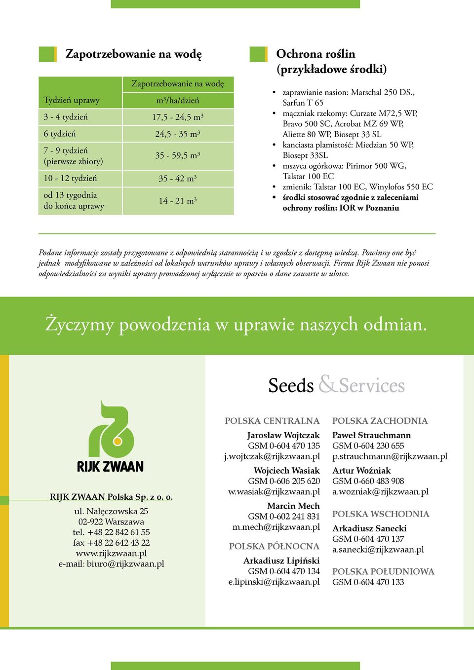 , Sarfun T 65 mączniak rzekomy: Curzate M72,5 WP, Bravo 500 SC, Acrobat MZ 69 WP, Aliette 80 WP, Biosept 33 SL kanciasta plamistość: Miedzian 50 WP, Biosept 33SL mszyca ogórkowa: Pirimor 500 WG,