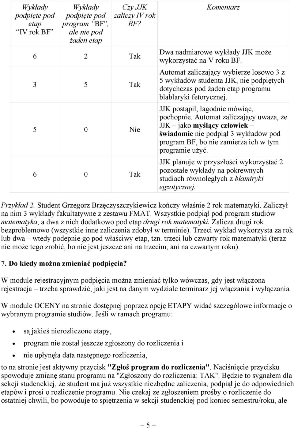 Automat zaliczający wybierze losowo 3 z 5 wykładów studenta JJK, nie podpiętych dotychczas pod żaden etap programu blablaryki fetorycznej. JJK postąpił, łagodnie mówiąc, pochopnie.
