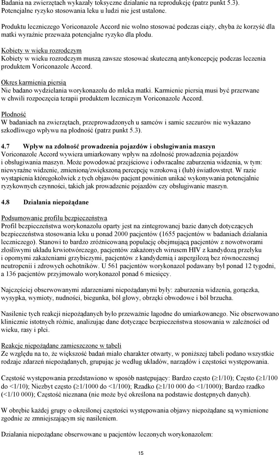 Kobiety w wieku rozrodczym Kobiety w wieku rozrodczym muszą zawsze stosować skuteczną antykoncepcję podczas leczenia produktem Voriconazole Accord.