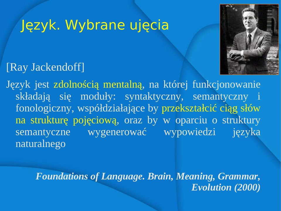 składają się moduły: syntaktyczny, semantyczny i fonologiczny, współdziałające by