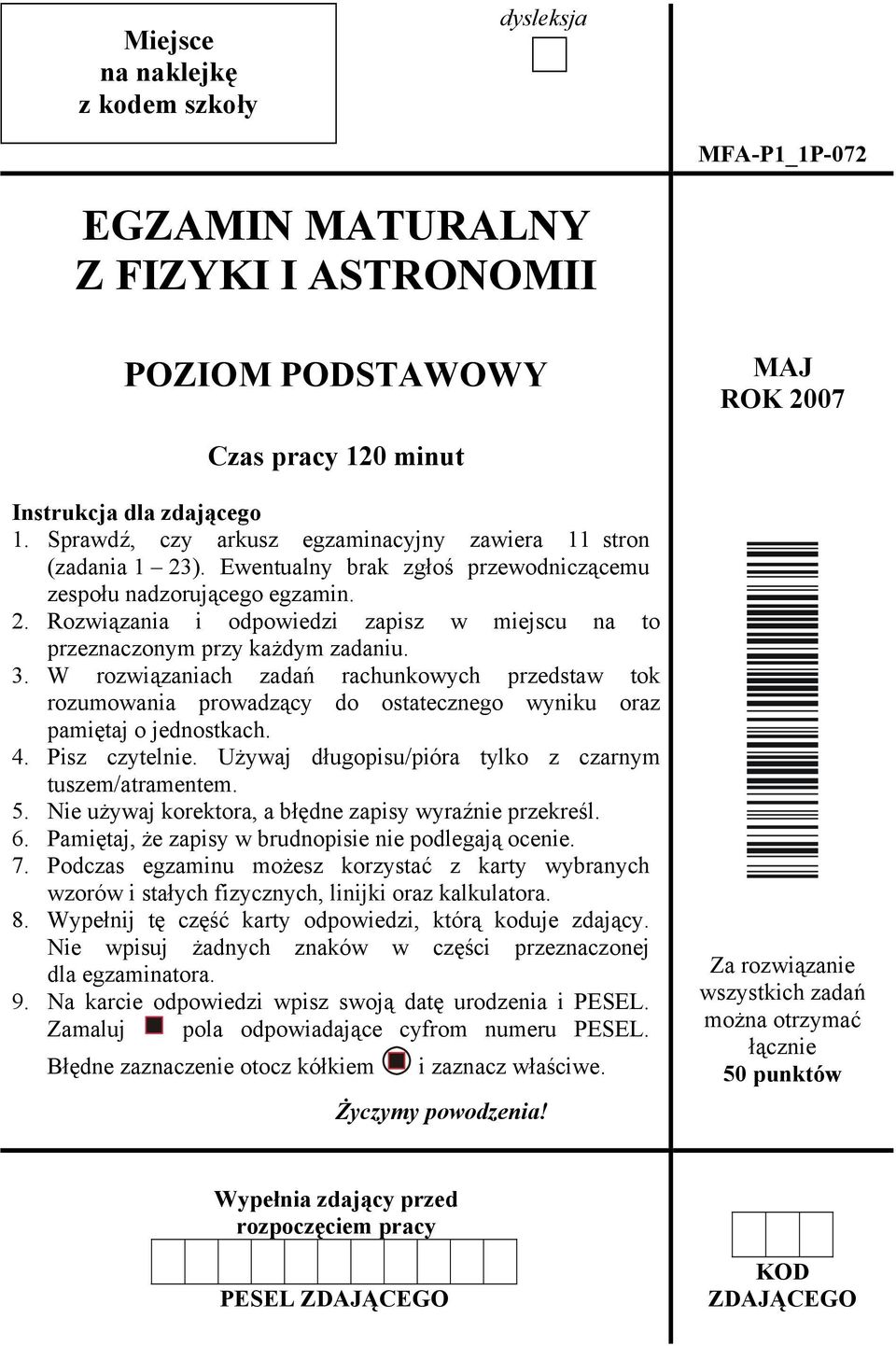 3. W rozwiązaniach zadań rachunkowych przedstaw tok rozumowania prowadzący do ostatecznego wyniku oraz pamiętaj o jednostkach. 4. Pisz czytelnie.