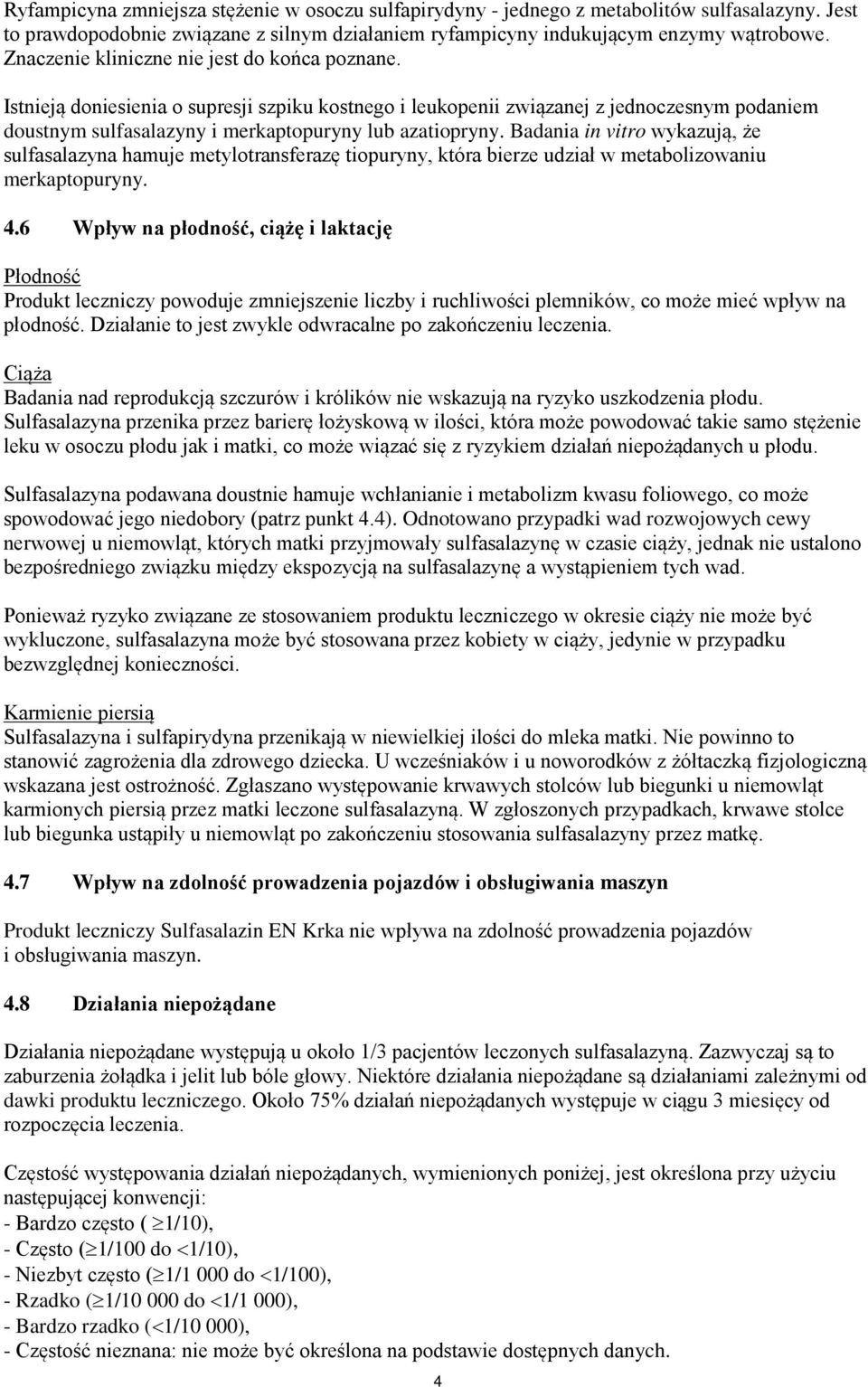 Badania in vitro wykazują, że sulfasalazyna hamuje metylotransferazę tiopuryny, która bierze udział w metabolizowaniu merkaptopuryny. 4.