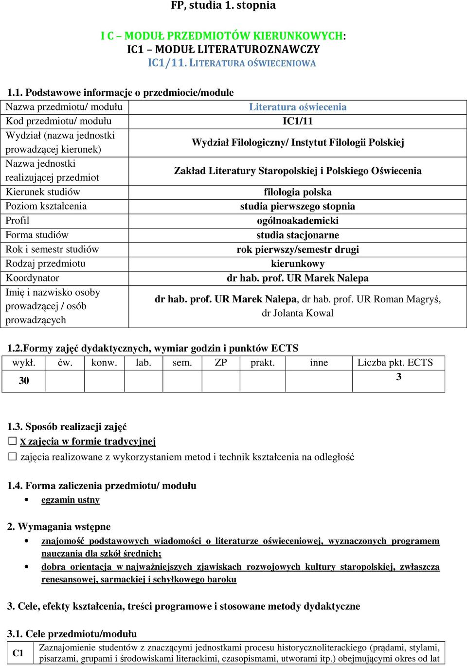MODUŁ LITERATUROZNAWCZY IC1/