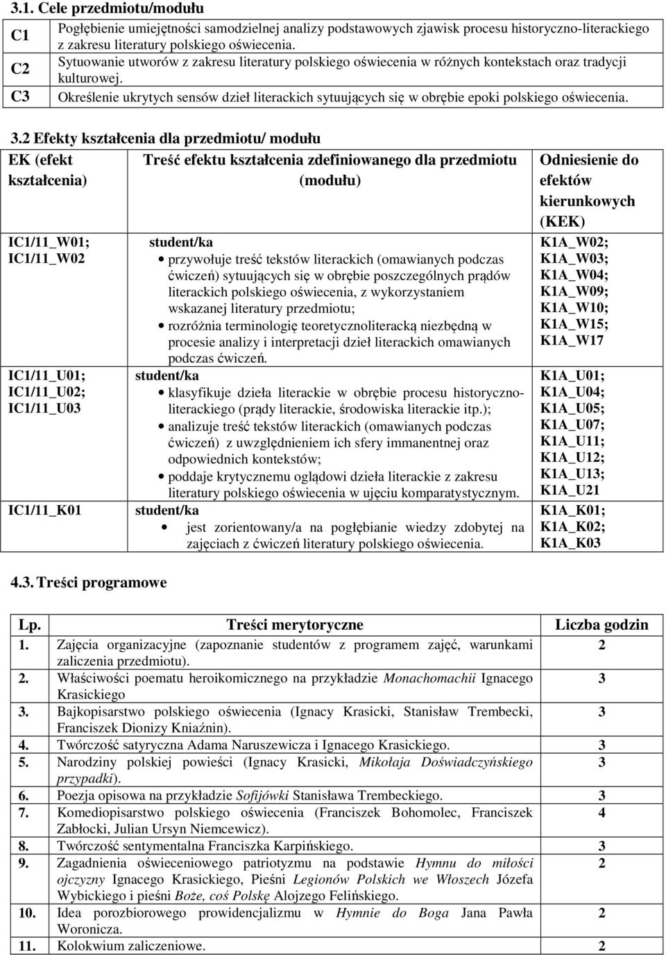 C3 Określenie ukrytych sensów dzieł literackich sytuujących się w obrębie epoki polskiego oświecenia. 3.