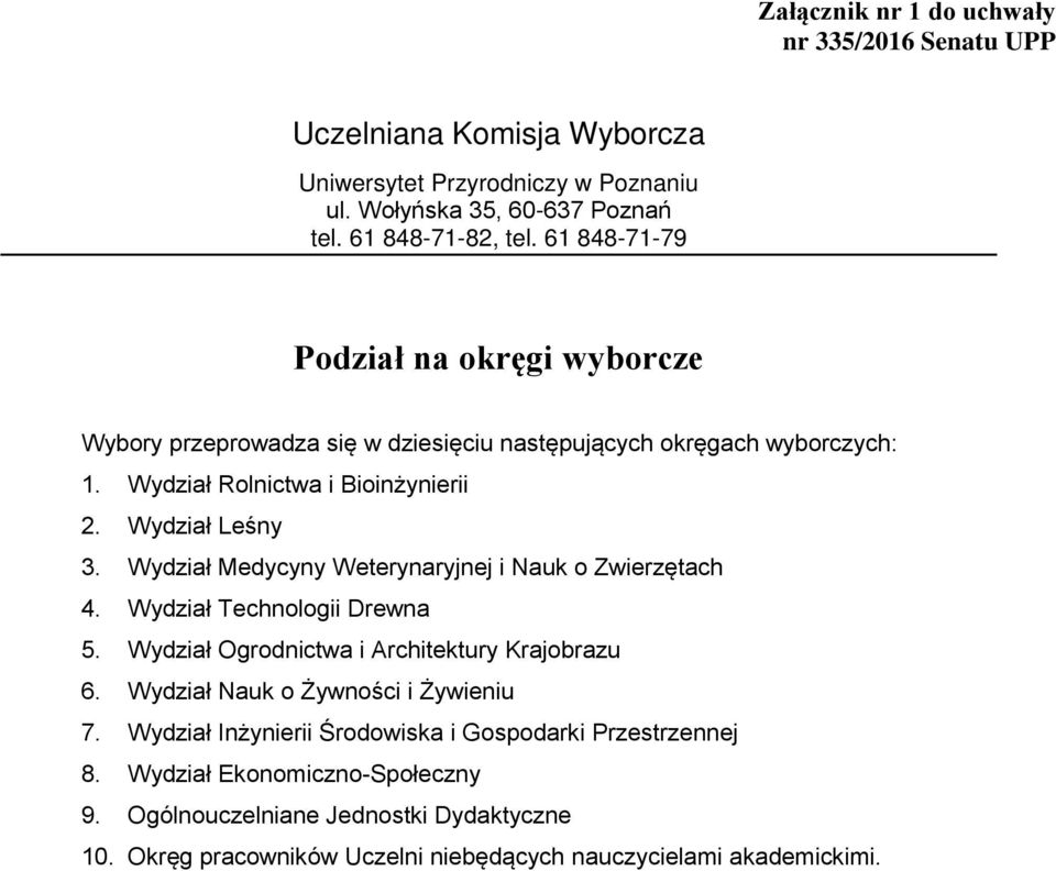 Wydział Medycyny Weterynaryjnej i Nauk o Zwierzętach 4. Wydział Technologii Drewna 5. Wydział Ogrodnictwa i Architektury Krajobrazu 6. Wydział Nauk o Żywności i Żywieniu 7.