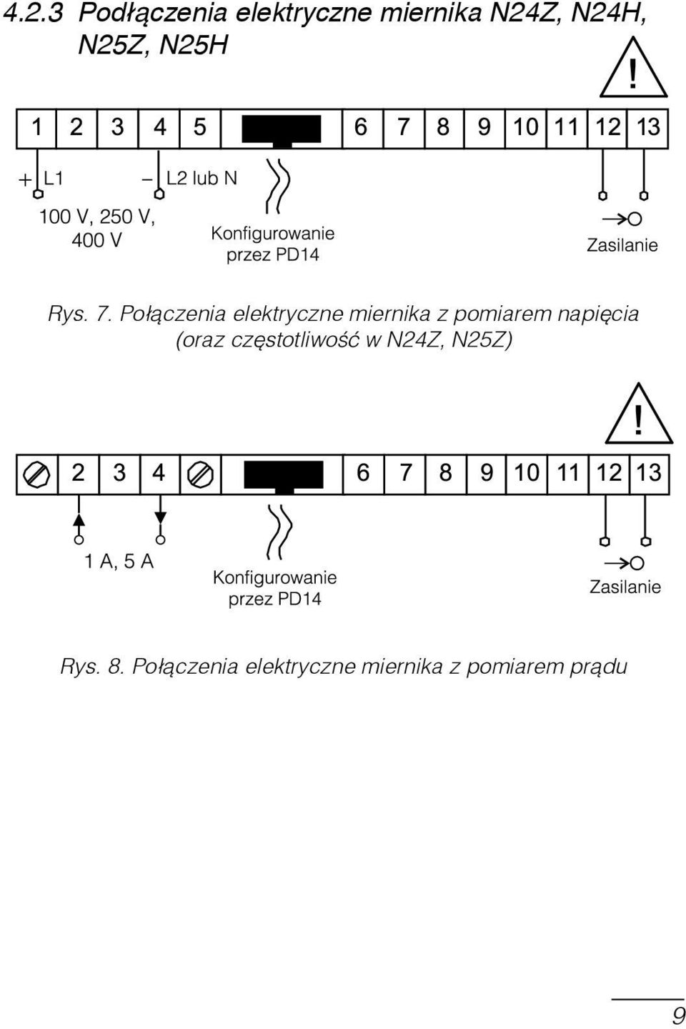 Połączenia elektryczne miernika z pomiarem napięcia