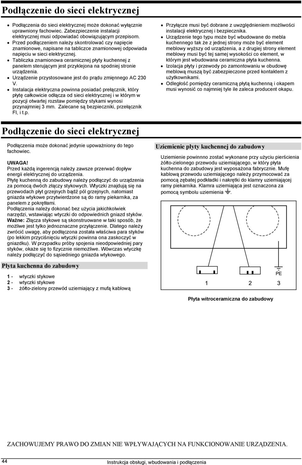 Tabliczka znamionowa ceramicznej płyty kuchennej z panelem sterującym jest przyklejona na spodniej stronie urządzenia. Urządzenie przystosowane jest do prądu zmięnnego AC 230 V.