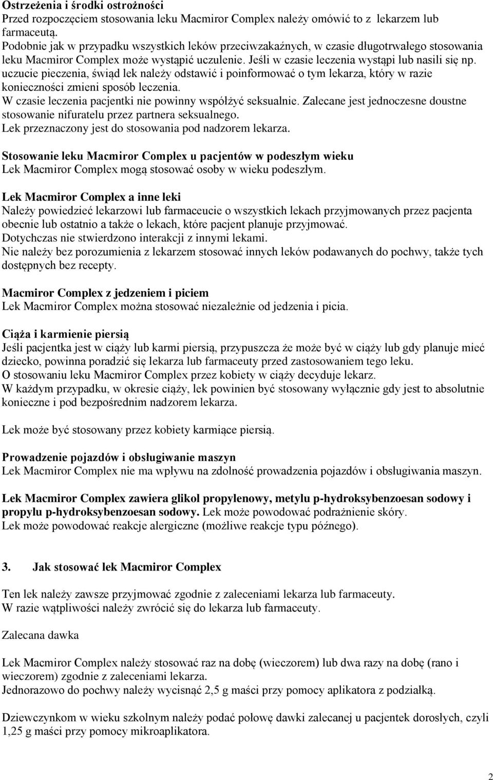 Ulotka dołączona do opakowania: informacja dla pacjenta. Macmiror Complex,  (100 mg j.m.)/g, maść dopochwowa Nifuratelum + Nystatinum - PDF Darmowe  pobieranie