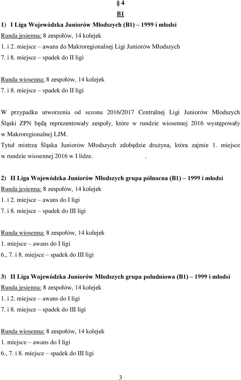 które w rundzie wiosennej 2016 występowały w Makroregionalnej LJM. Tytuł mistrza Śląska Juniorów Młodszych zdobędzie drużyna, która zajmie 1.