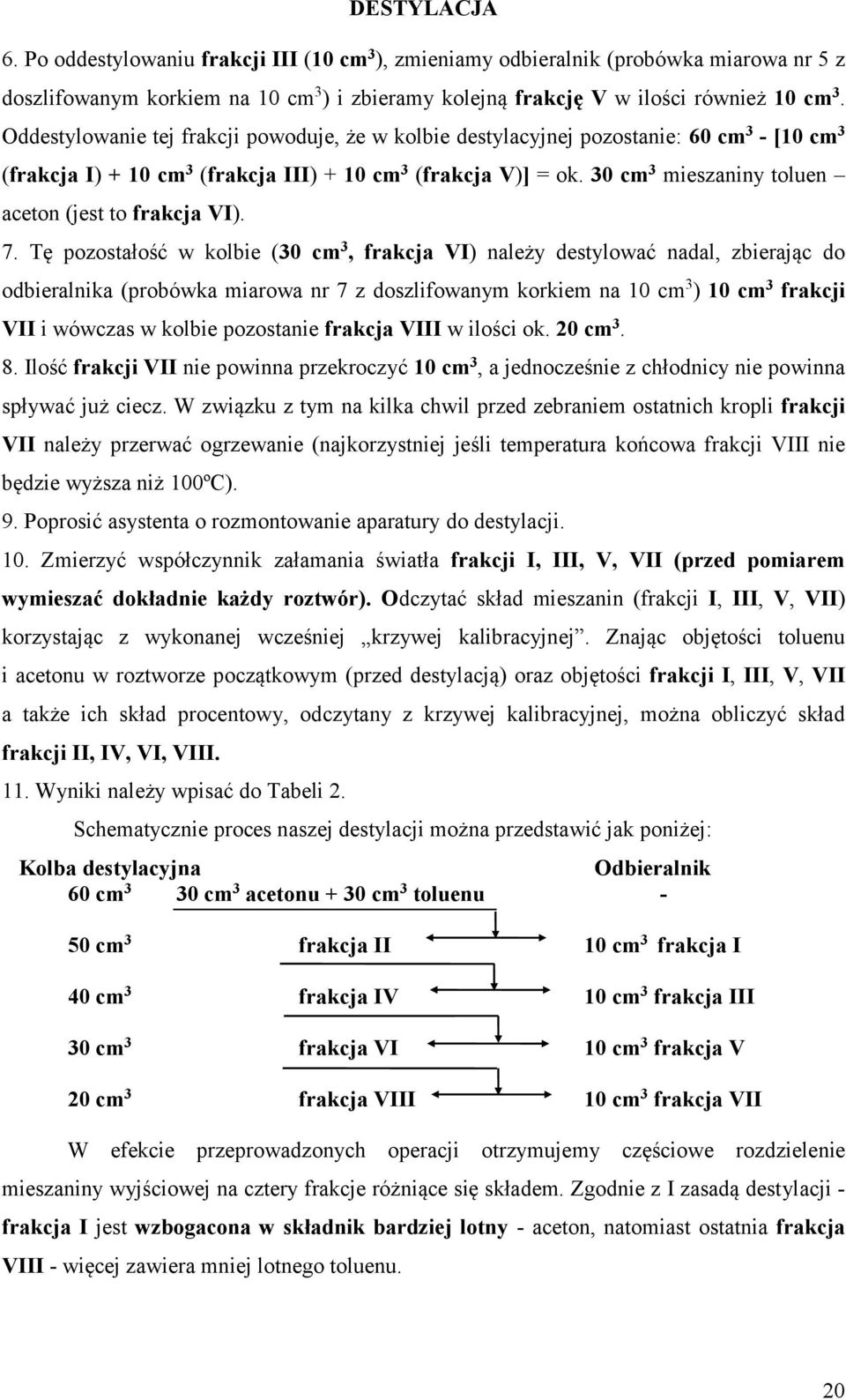 30 cm 3 mieszaniny toluen aceton (jest to frakcja VI). 7.