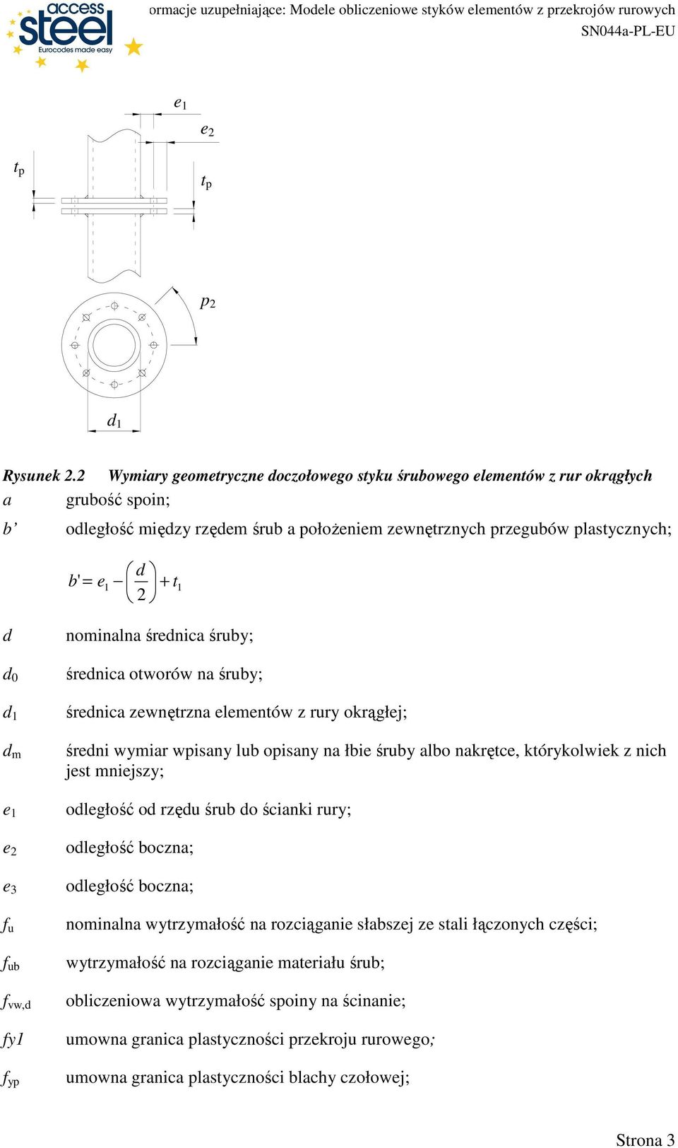e e e 3 u ub vw,d y yp nominalna średnica śruby; średnica otworów na śruby; średnica zewnętrzna elementów z rury okrągłej; średni wymiar wpisany lub opisany na łbie śruby albo nakrętce,