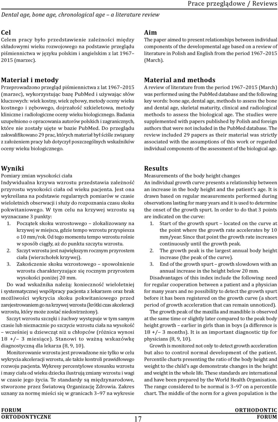 Aim The paper aimed to present relationships between individual components of the developmental age based on a review of literature in Polish and English from the period 1967 2015 (March).