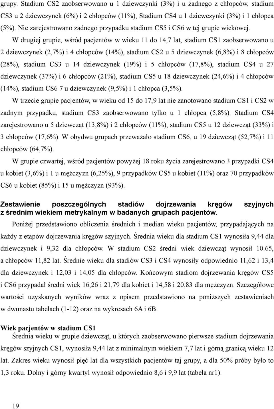 W drugiej grupie, wśród pacjentów w wieku do,7 lat, stadium CS zaobserwowano u dziewczynek (,7%) i chłopców (%), stadium CS u dziewczynek (,8%) i 8 chłopców (8%), stadium CS u dziewczynek (9%) i